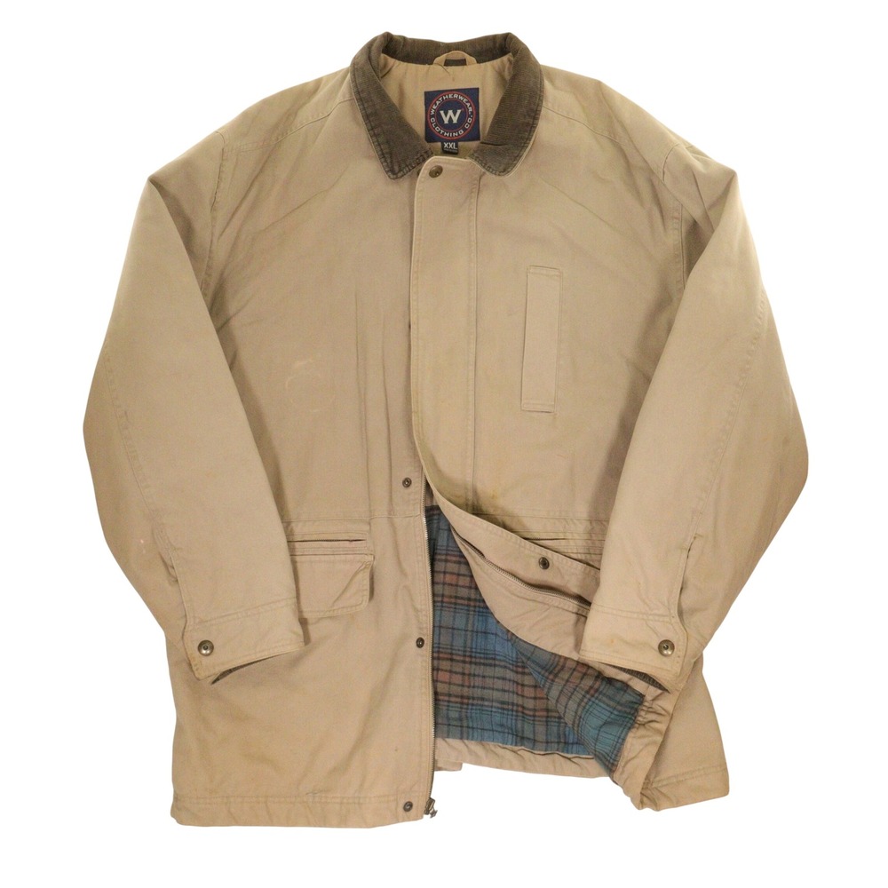 Vtg Weatherwear Clothing Jacket Distressed Flannel Lined Corduroy Collar Men XXL